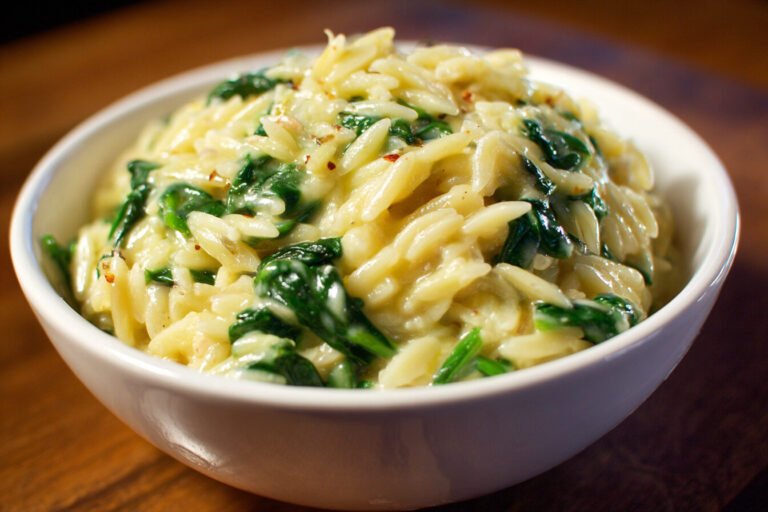 Creamy Garlic Orzo with Spinach Recipe