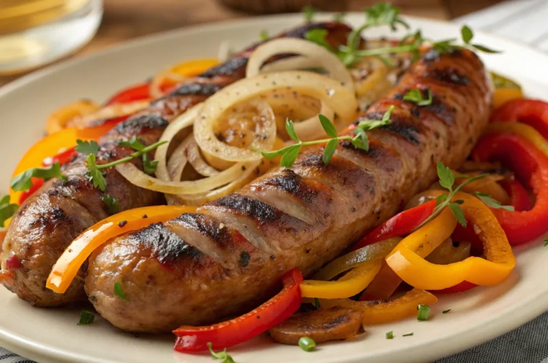 Grilled Sausage Rope with Peppers and Onions: Crowd-Pleaser on a Stick