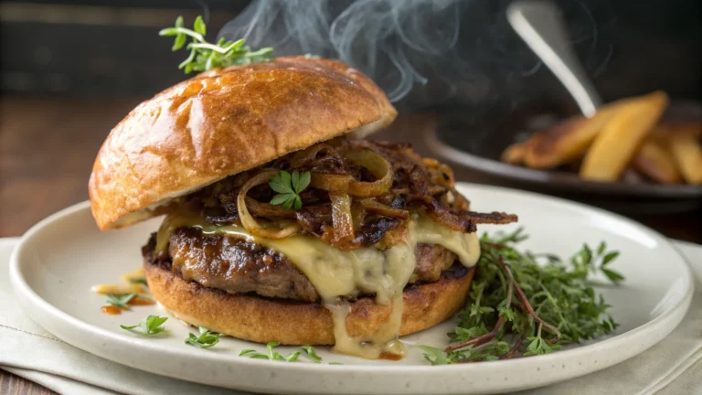 French Onion Soup Burger: Melted Gruyère Glory on a Bun