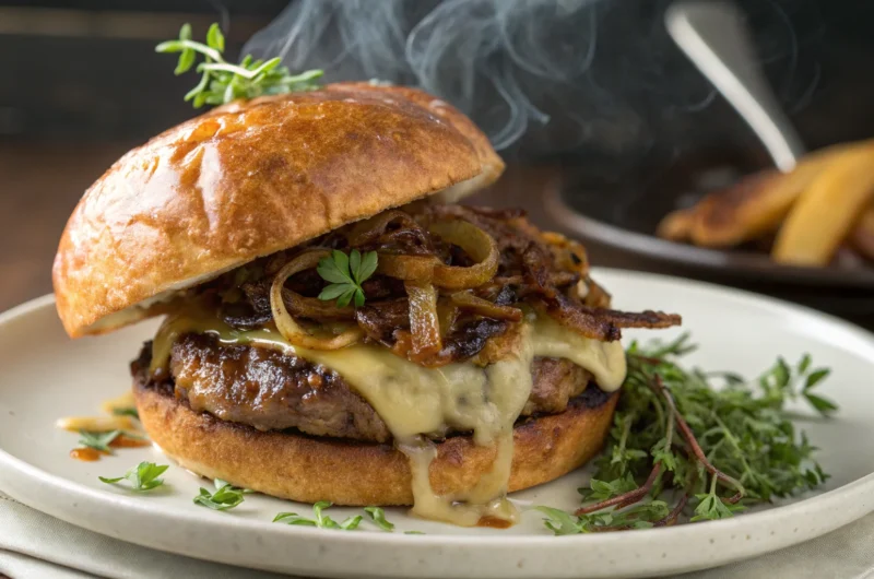 French Onion Soup Burger: Melted Gruyère Glory on a Bun