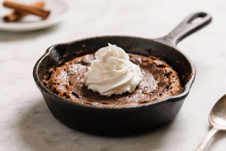 Spiced Molasses Skillet Cake With Whipped Cream – Cozy, Quick, and Comforting