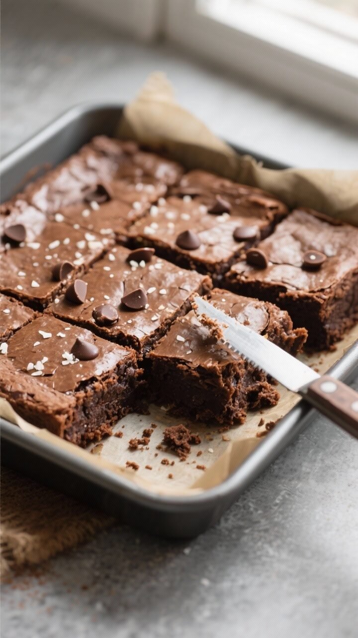 Close-up detail shot of freshly baked zucchini brownies just out of the pan, cut into clean squares 