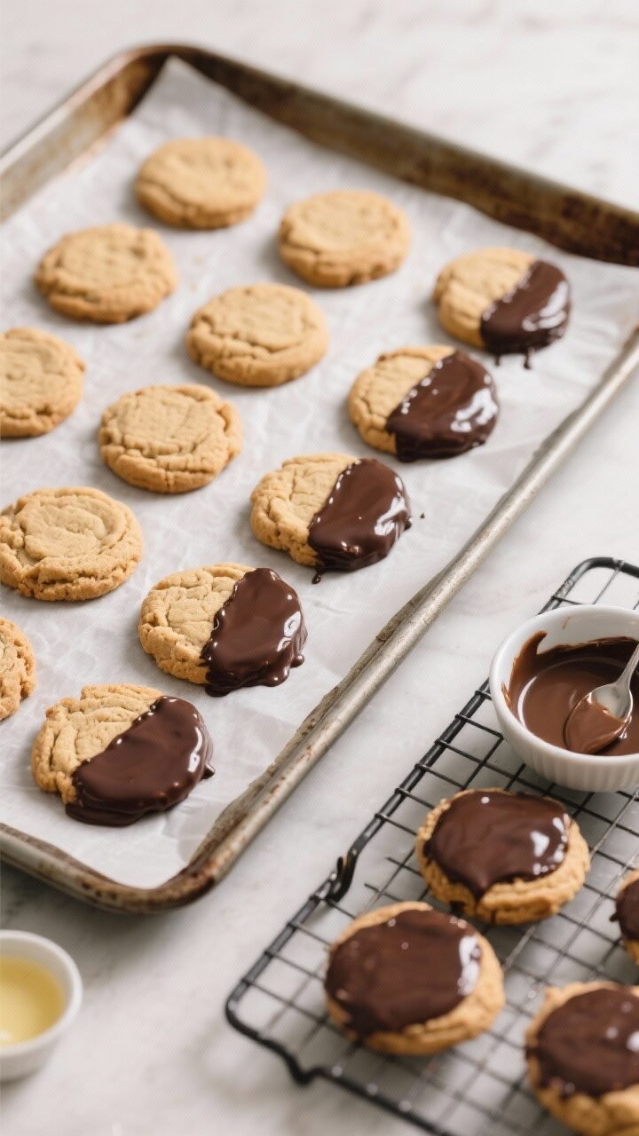 Overhead process-to-final transition: A parchment-lined baking sheet with fully cooled, evenly space