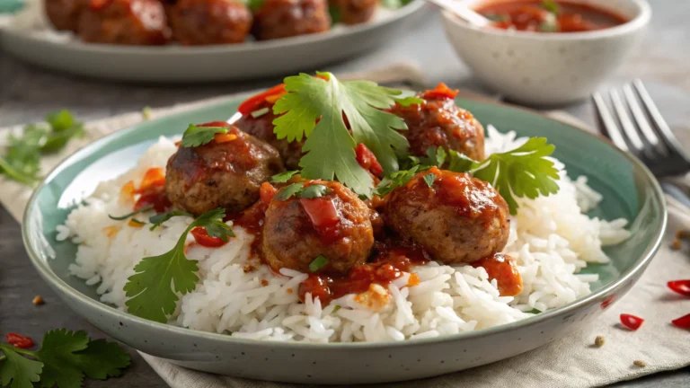 Sweet Chilli Minced Pork Meatballs with Rice: Sticky, Spicy, Addictive