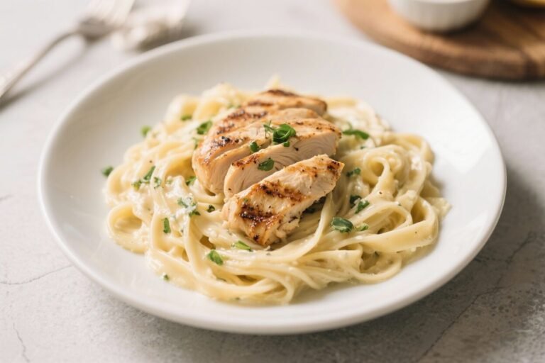 Lightened-Up Alfredo With Grilled Chicken – Creamy, Comforting, and Weeknight-Friendly