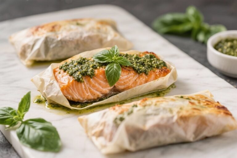 Baked Basil Pesto Salmon Packets – Easy, Flavorful, and Mess-Free