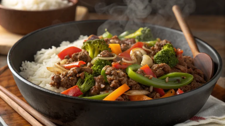 Spicy Ground Beef Stir-Fry Bowl with Garlic Veggies & Rice: Fast, Fiery, Unforgettable