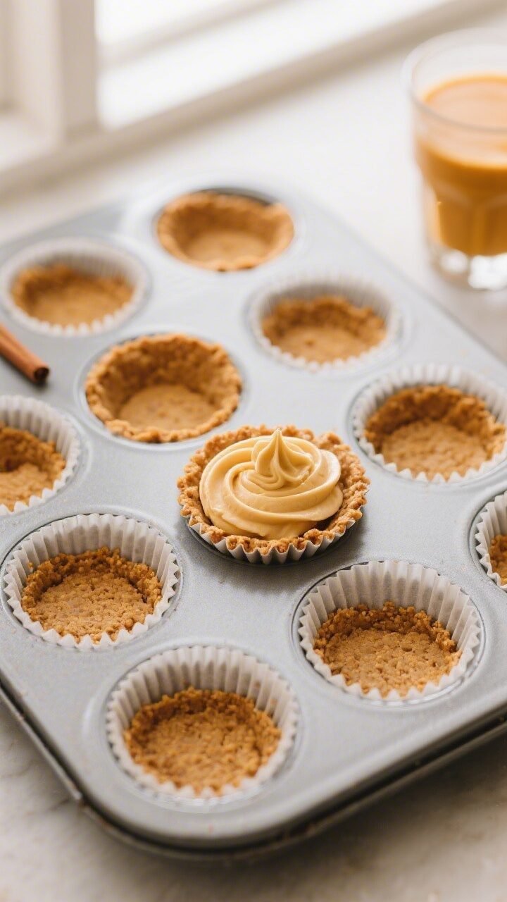 Overhead shot of a 12-cup muffin tin lined with paper liners, each cup filled with a firmly packed,