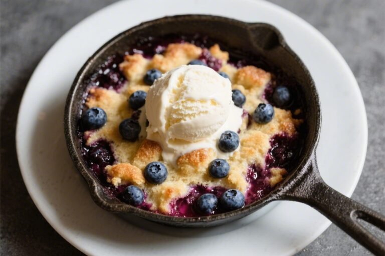 Skillet Blueberry Cobbler with Vanilla Ice Cream – A Warm, Bubbly Classic